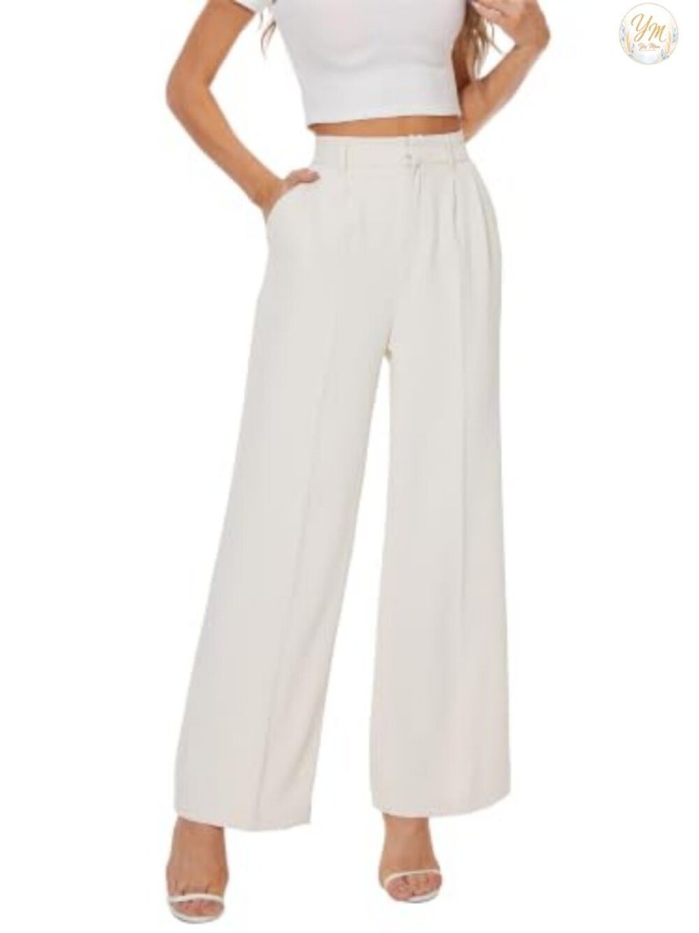 High Waist Wide Leg Dress Pants Pleated Front Trousers with Pockets